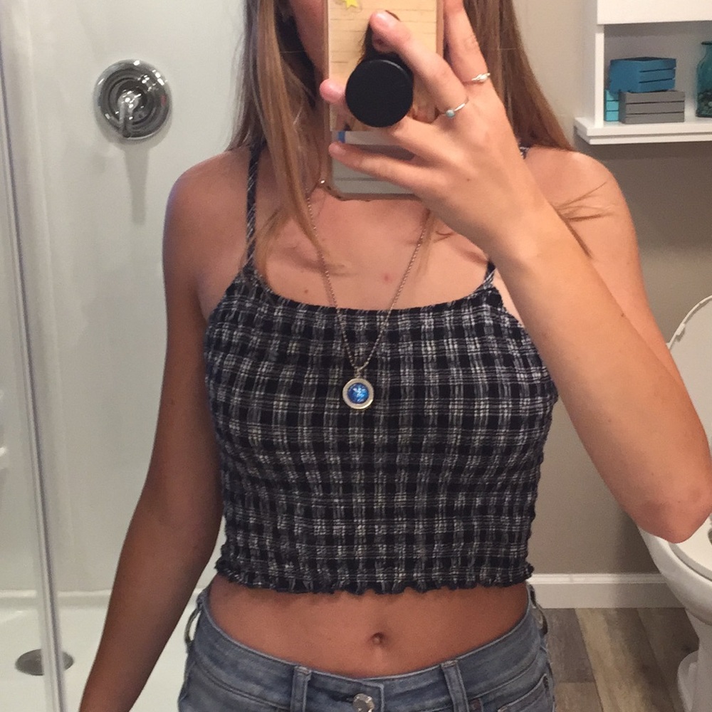 (2for$20)brandy plaid scrunchy tank